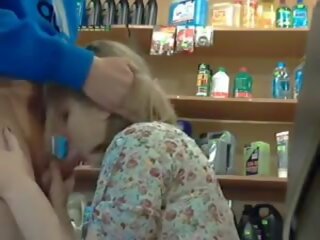 Amateur blowjob in a shop