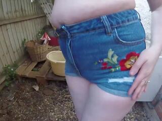 Tart in Denim Shorts Outdoors Getting Wet Clothes: Porn 00