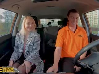 Fake Driving School Blonde Marilyn Sugar in Black Stockings Sex in Car