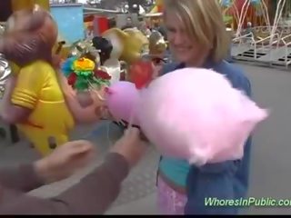 Cute Chick rides tool in fun park