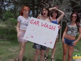 Viešumas handjobs - chloe skyy gauna šlapias į smaukymas automobilių plovykla su jos seksualu modelis draugai
