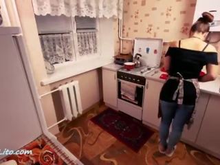 StepMother Blowjob and Hard Rough Sex - Cum in Mouth in the Kitchen