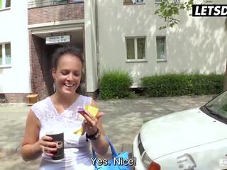 LETSDOEIT - Brunette European Chick Pearlin Fucked In The Van By Stud