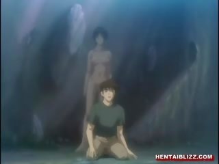 Lucky Hentai Threesome Fucked In The Outdoor