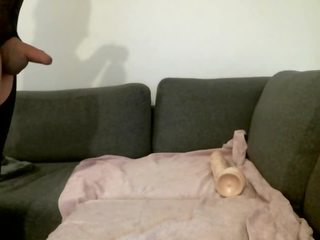Femboy with Bubble Butt and the Hugest Toy Fucks himself