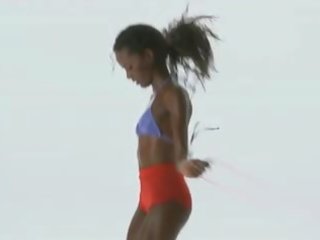 Sexy skinny black girl fitness workout fun