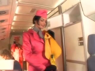 Nice blonde stewardess sucking cock onboard