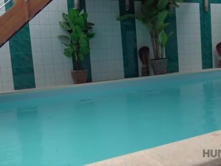 HUNT4K. Young cuckold let stranger nail slutty girlfriend by pool Porn Videos