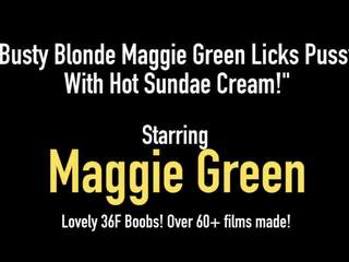 Hot pirang maggie green licks burungpun with hot sundae cream!