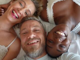 White Couple with Ebony Star in Stunning Threesome - Behind the Scenes Owiaks and Zaawaadi