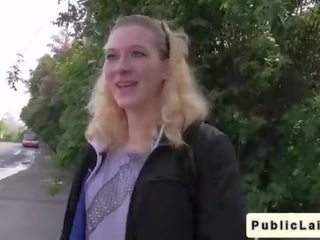 Big ass blonde amateur fucks outdoors in public