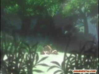 Vergine hentai cutie brutalmente attizzava da sconosciuto in il foresta