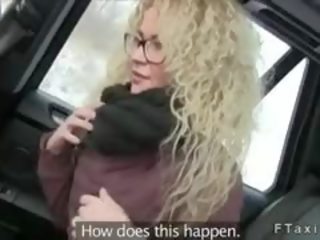 Curly Haired Blonde Fucking In Fake Taxi In Public