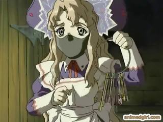 Chained hentai maid gets whipped and hard punishment