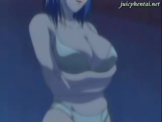 Anime babe rubbing a cock with her huge breasts