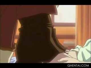 Hentai si rambut perang remaja licks dan jari slick twat pada yang lantai