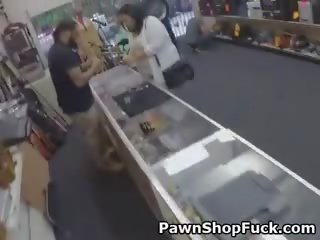 Pretty Brunette Flashing In The Back Of A Pawn Shop