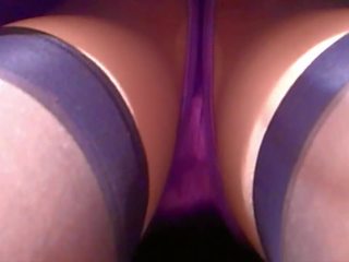 Miniskirt Satin Lilac Thong Upskirt