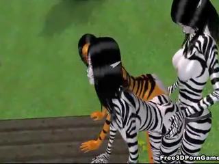 Tiga 3d karikatur furries mendapatkan itu di di sebuah taman