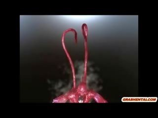 3d animen fångad av gigantisk tentakler och sugs bigcock