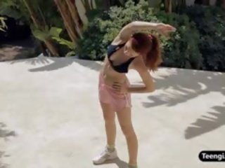 Redhead Teen Girl Mia Sollis Working Out And Pussy Closeup