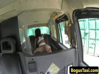 Busty ebony escort fucked in taxi on spycam